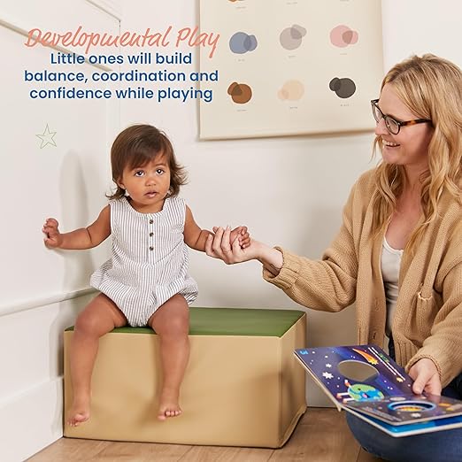 ECR4Kids SoftZone Pedestal Play Block Corner Climber, Beginner Playset, Earthtone