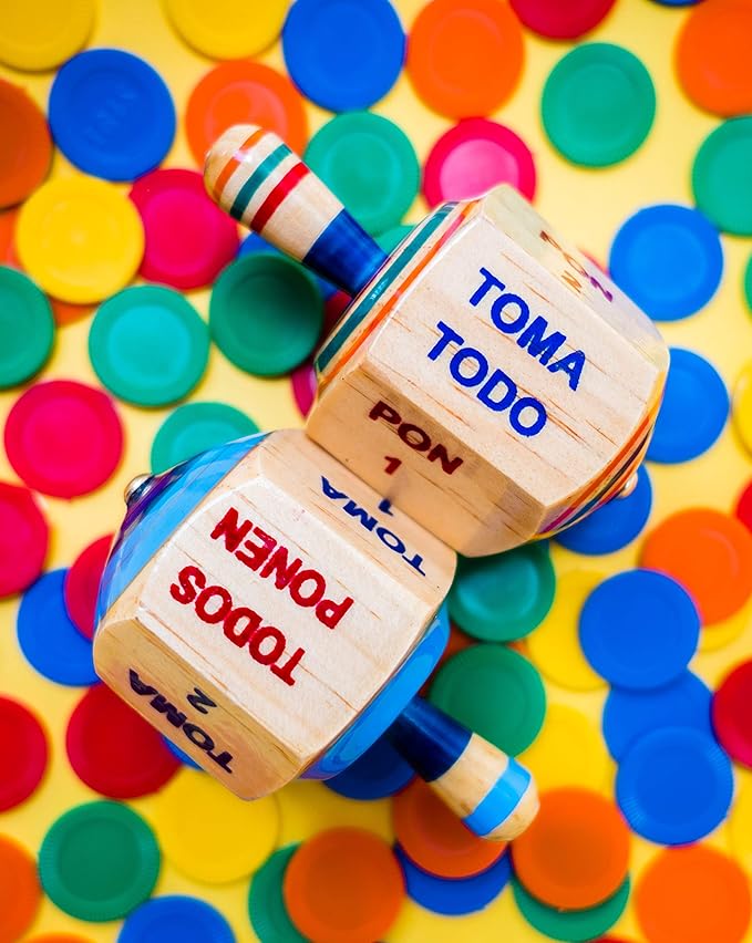 Pirinola Toma Todo Set – Wood Spinning Top Game – Set of 2 - Party Games for Mexican Fiesta, Bachelor Parties or Baby Shower, 4 Inches Tall.