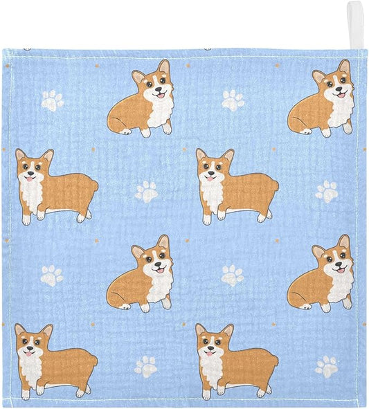 vvfelixl Corgi Paws Baby Burp Cloths Baby Muslin Washcloths for Boys Girls Cotton Baby Face Towel for Newborn Infants Soft and Absorbent 11.8 X 11.8 in, 5 Pack