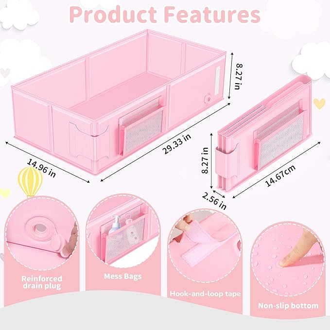 Foldable Baby Bathtub, Converts Shower to Tub, 2-in-1 Portable Toddler Tub with Rinse Cup, No Assembly Easy to Clean, Space-Saving Collapsible Baby Bath Tub for Small Bathroom, Travel & Camping, 6M-5Y
