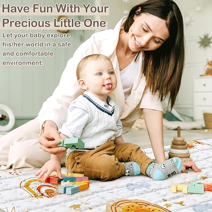 Baby Play Mat for Floor,50" X 50" Playpen Mat for Babies,Foldable & Washable Baby Crawling Mat,Non-Slip Cushioned Baby Floor Mat,Activity Baby Playpen Mat for Infants