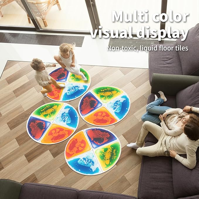 LONGKING 4-Sheet Liquid Sector Sensory Tiles, Colorful Floor Tile for Play Centers, Playroom, Lava Tiles, Radius 13"