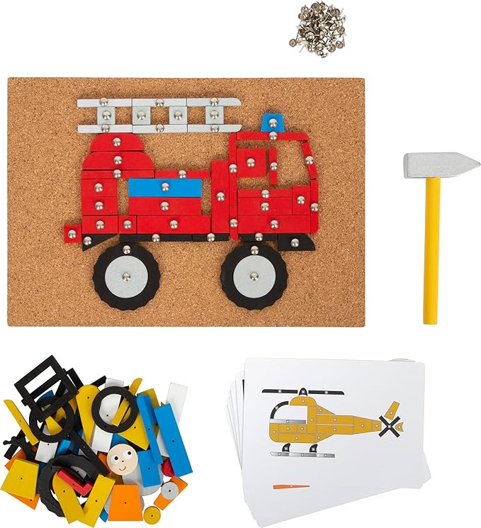 Small Foot 12360 Wooden Vehicles with Cork Board and Hammer for Children from 3 Years, 12360 Toy, Multi-Colour
