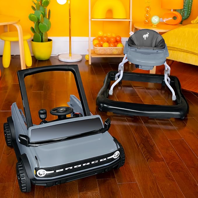 Bright Starts Ford Bronco 4-in-1 Blue Grey Baby Activity Center & Push Walker with Removable Interactive Steering Wheel -Toy, 6 Months and up
