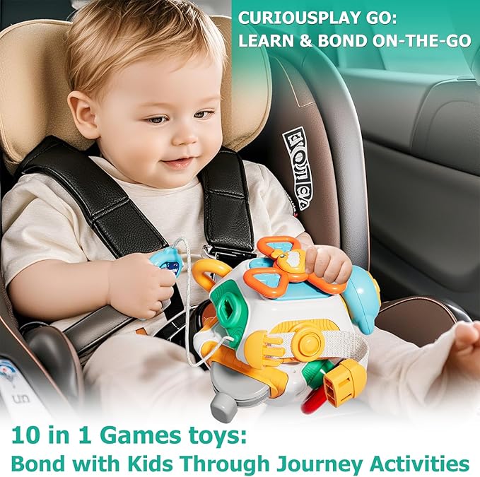 Montessori Busy Board & Activity Cube, Sensory Travel Toys for Toddlers 1-3, Baby Toys 6-12-18 Months, Educational Learning Gifts for Boys & Girls (First Edition)
