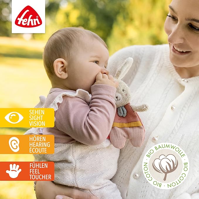 Fehn FehnNATUR rustling Rabbit - Activity Soft Toy for Grasping and Playing - Motor Skills Toys & Rustling Toys for Babies and Young Children from 0+ Months