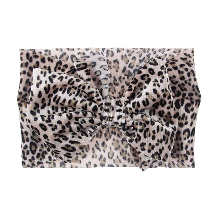 Nishine 5PCS Baby Girls Soft Wide Leopard Hair Turban Head Wraps Kids Stretchy Knotted Bows Headband for Children Hair Accessories Infant Headwraps