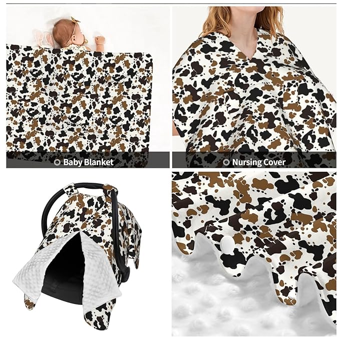 Brown Black Cow Skin Baby Car Seat Canopy Nursing Cover for Newborn Car Seat Breastfeeding Covers Blanket Newborn Shower Gift