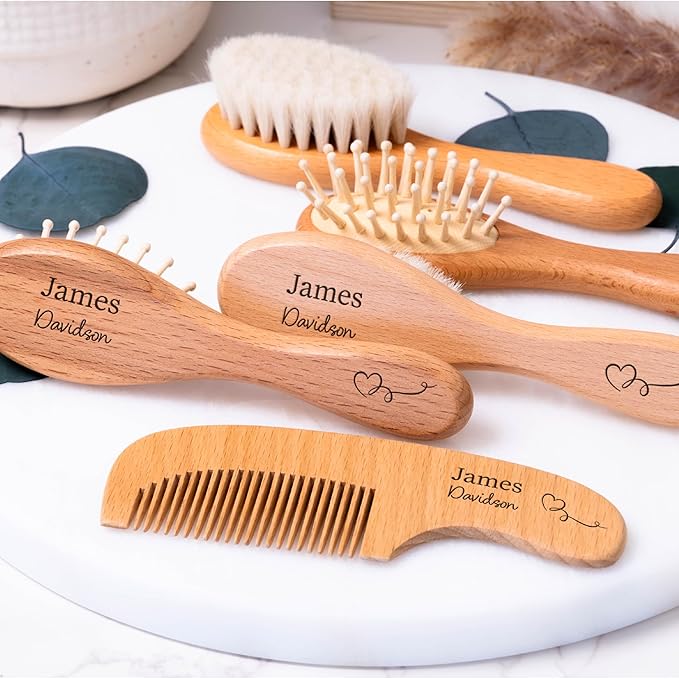 Personalized Wooden Baby Brush and Comb Set | Optional Icons and Fonts | Custom Wooden Baby Brush and Comb Set | Personalized Baby Gifts | Baby Gift Girls, Boy