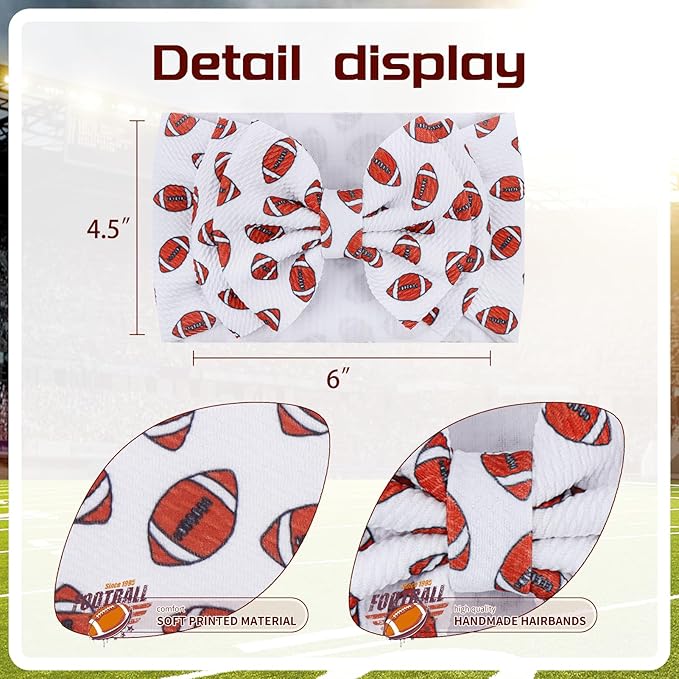 YanJie Hairband, Football Sports Printed Handmade Hairbands for Baby Girls Infant - 2 Pack, Nylon Game Day Hair Bow Headbands, Super Soft Breathable, Ideal for Football Season, Photography