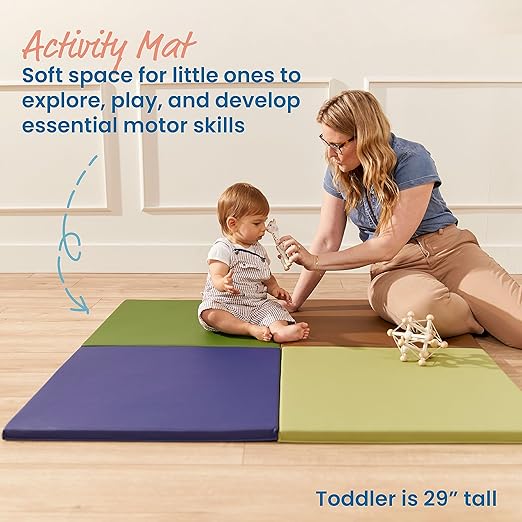 ECR4Kids SoftZone Play Patch Activity Mat Squares, Modular Playmat, Earthtone, 4-Pack