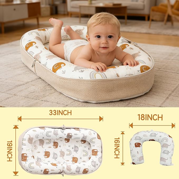 Tummy Time Mat, 2-in-1 Convertible to Backpack, Premium Memory Foam Baby Play Mat, Removable Machine Washable Cover, Foldable for Floor, Couch & Travel