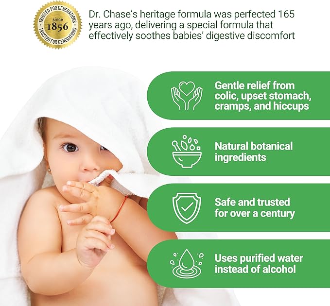 Dr. Chase Kolik Gripe Water for Babies - Colic, Gas & Fussiness Relief for Newborns & Infants - Plant-Based, Alcohol-Free Gas Drops for Hiccups & Tummy Discomfort (150 mL / 5 fl. oz.)