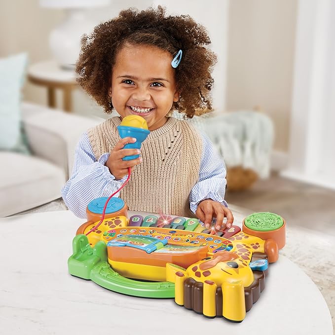 VTech - My Giraffe Jungle Rock Piano, Baby Musical Instrument, Talking and Interactive Children's Piano Keyboard with Karaoke Microphone, Gift for Children from 18 Months