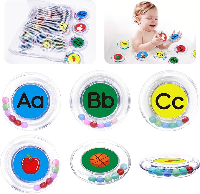 ABC Bath Toys 26PCS Floating Alphabet Letters with Rattle, Mold Free Bathtub Toys for Toddlers, Preschool Learning Pool Letters for Kids Ages 2-4, Educational Stocking Stuffers Gifts for Boys Girls
