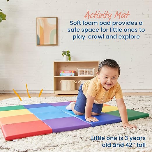 SoftZone Activity Play Mat, Colorful Tummy Time Folding Foam Mat, Assorted Square
