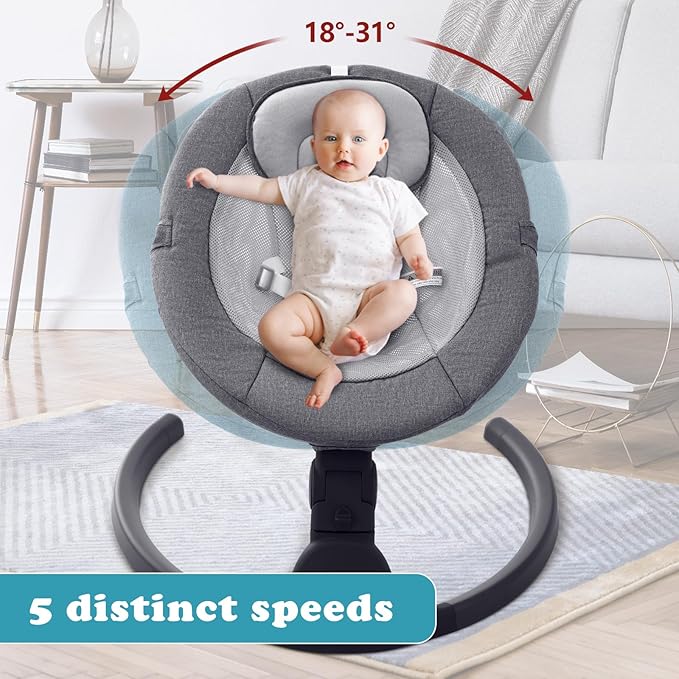 Baby Swing for Infants,Comfort Cradling Baby Rocker Portable Newborn Swing with Music/Remote Control/Timing Function,Black