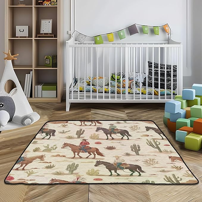 Cactus Cowboys Baby Playmat Washable Playroom Crawling Mat Non-Slip Play Mats for Floor 50x50 Playpen Mat