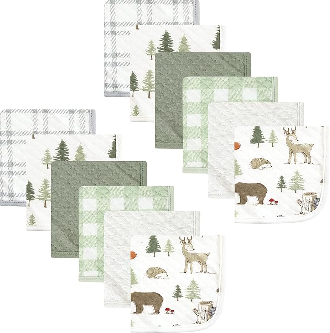 Hudson Baby Unisex Baby 24Pc Quilted Cotton Washcloths, Forest Animals Girl Forest, One Size