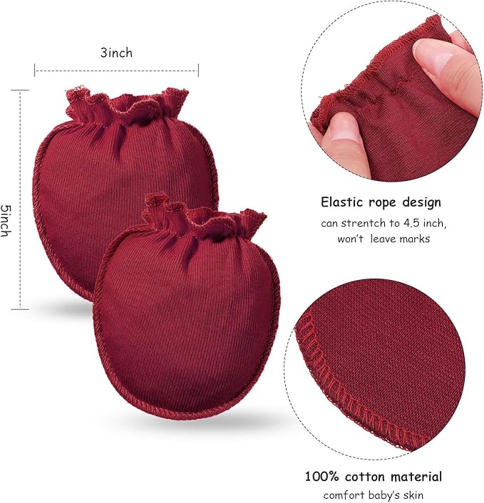 Geyoga 18 Pieces Baby Headband Newborn Socks and Mittens Sets Elastic Baby Essentials Boys Girls 0-6 Months (Wine Red, Pink, Yellow, Balsklish Green, White, Black)