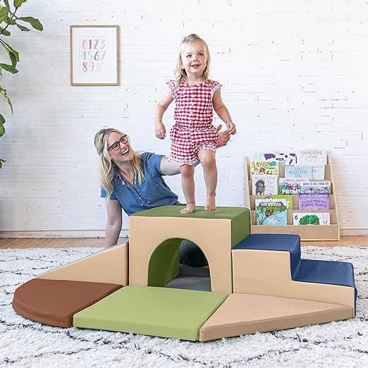 ECR4Kids SoftZone Lincoln Tunnel Climber, Toddler Playset, Earthtone, 9-Piece