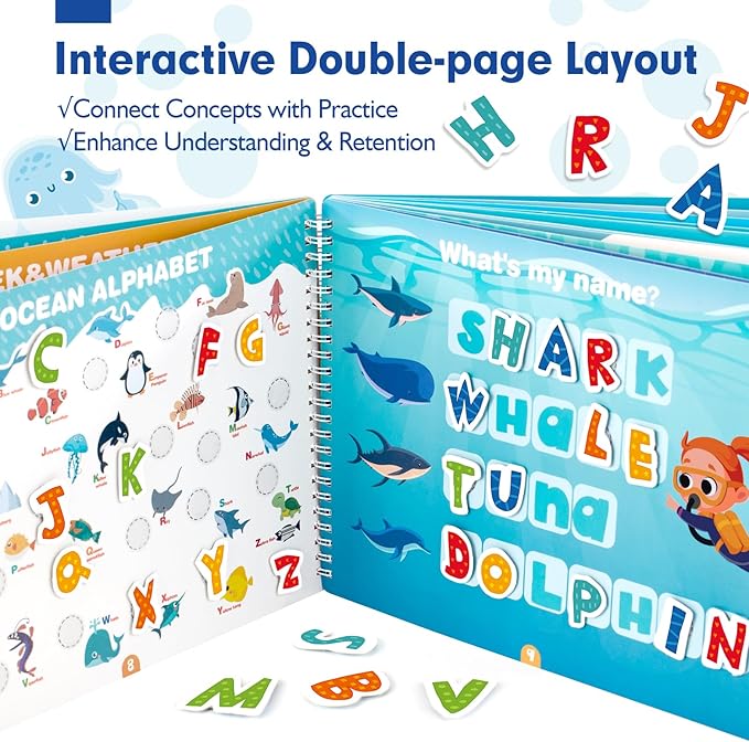 hahaland Busy Book for Toddlers 3-5 - Preschool Learning Activities Toys for Toddlers 3 Year Old - Montessori Toys for 3 Year Old - 27 Pages 15 Educational Concepts