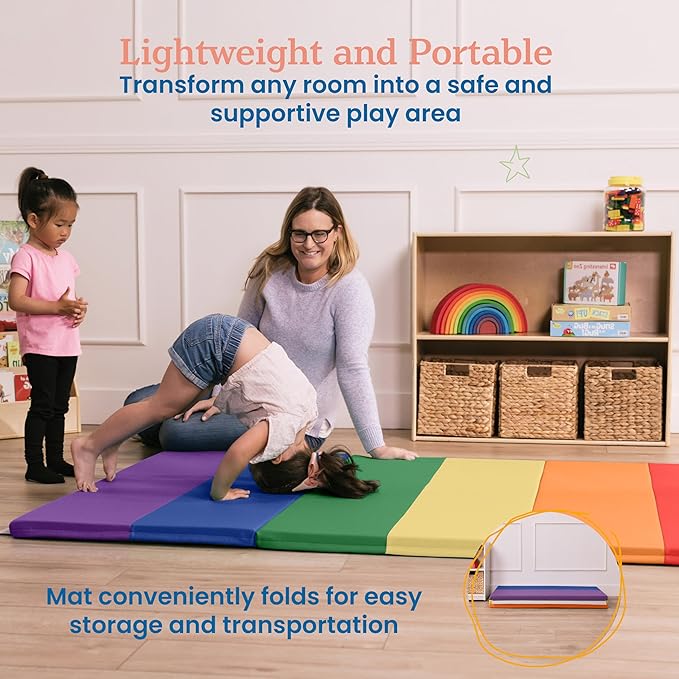 ECR4Kids SoftZone 6-Section Rainbow Runway Activity Mat, Folding Playmat, Assorted