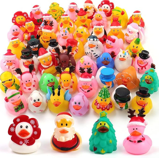 50 Pcs Christmas Rubber Ducks, Assortment Rubber Ducks in Bulks for Baby Bath School Classroom Prizes Jeeps Ducking, Christmas Party Favors, Christmas Stocking Stuffers