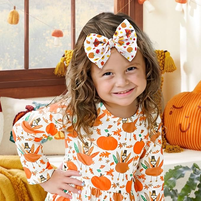 Thanksgiving Turkey Baby Bow Pumpkin Baby Girl Headbands Maple Leaf Hair Accessories Infant Newborn Toddler 0-24 Month Festive Headbands Gift