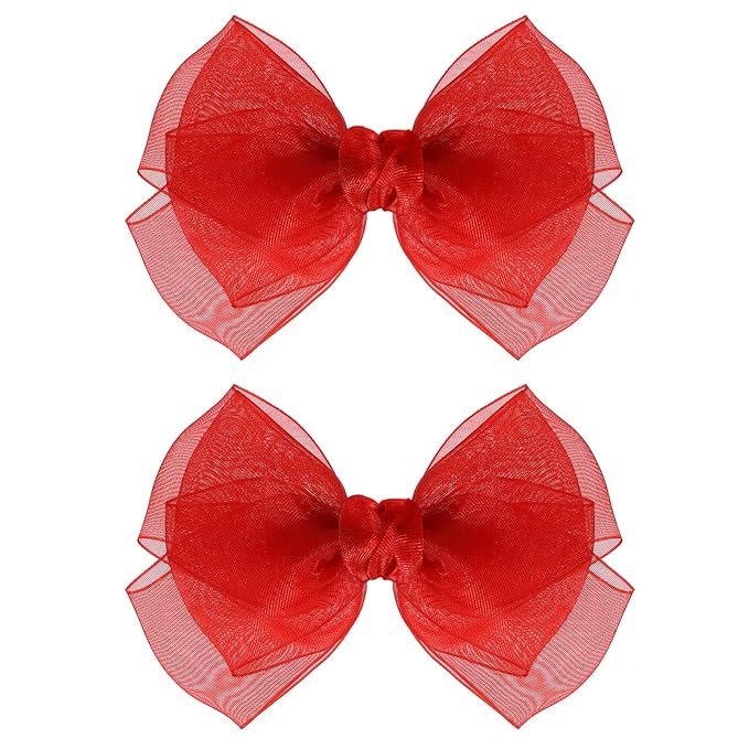 4in Red Mesh Ribbon Hair Bows Clips Valentines Tulle Bow-Knot Alligator Barrettes Hairpins Party Dress Decor Accessory for Toddler Girls Kids Teens Christmas New Year Gift