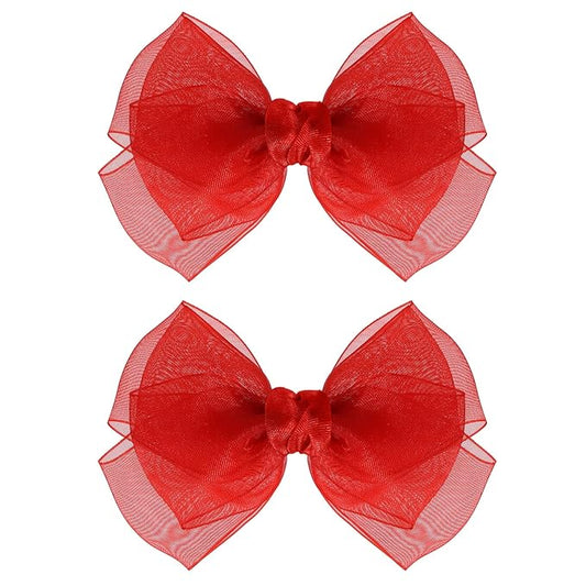 4in Red Mesh Ribbon Hair Bows Clips Valentines Tulle Bow-Knot Alligator Barrettes Hairpins Party Dress Decor Accessory for Toddler Girls Kids Teens Christmas New Year Gift