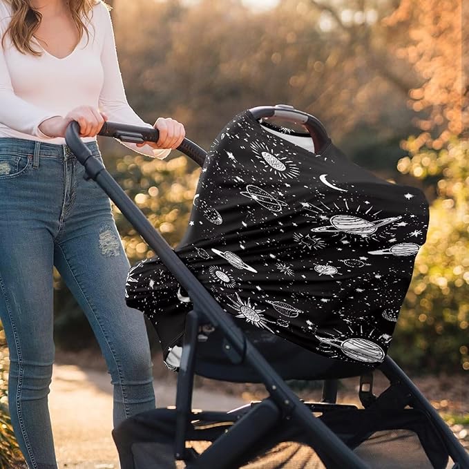 Biyejit Galaxy Planets Multi-use Baby Car Seat Cover, Breathable Nursing Cover, High Stretchy Infant Carseat Canopy, Stroller Cover, Car Seat Covers for Baies, Boys & Girls