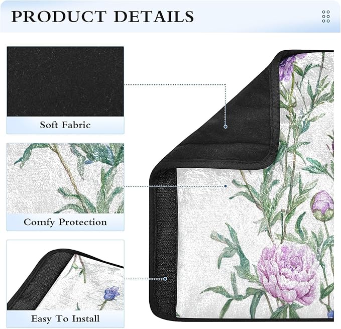 Car Seat Belt Pads 2 Pack Breathable Baby Seat Shoulder Strap Cover for Adults Child Kids M Florals Peonies Violet Peonies White