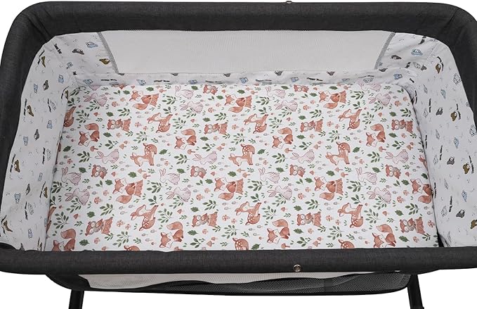 Pack n Play Sheet Stretchy Fitted Portable Mini Crib Sheets Set 2 Pack,Playard Sheets Convertible Playard Mattress Cover,Ultra Soft Jersey Material, Brown & Fox