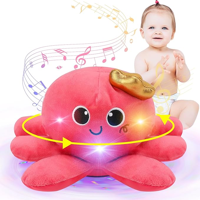 Musical Octopus Baby Toy - Crawling & Rotating Octopus Toy with Recording, Light-Up Voice Control, Clap Hands Awake for 2-6 Year Old Boys and Girls, Tummy Time Sensory Toy