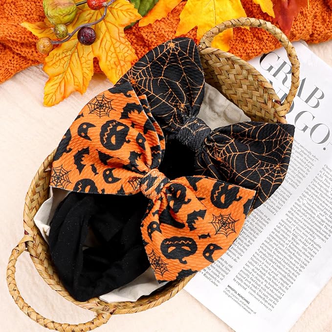 Halloween Baby Girl Bows Elastic Nylon Halloween Hairbands Hair Accessories Headbands with Bows for Newborn 2 PCS