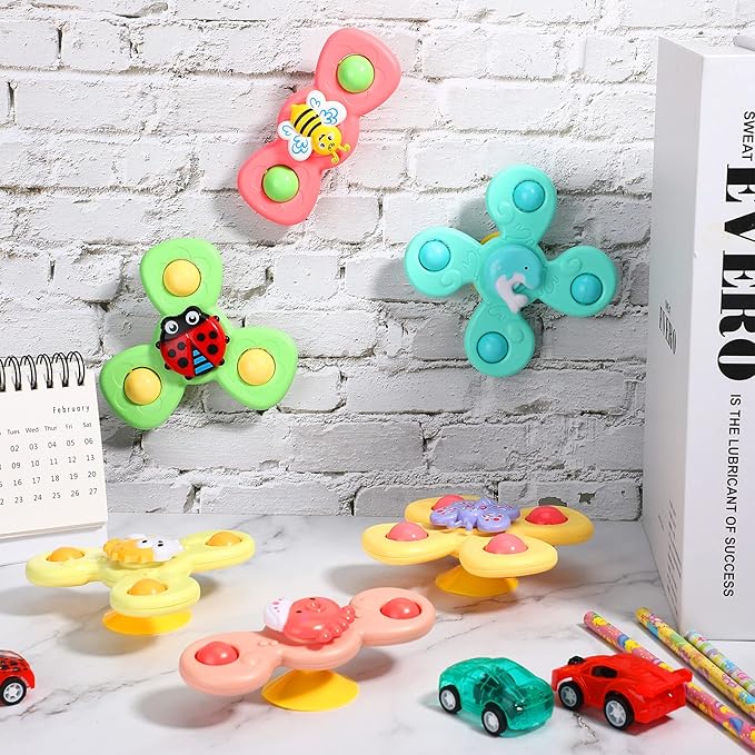 6 Pieces Suction Cup Spinner Toy Sea Theme Sensory Bath Spinner Toys Bear Butterfly Suction Cups for Birthday Learning Game and Party Supplies