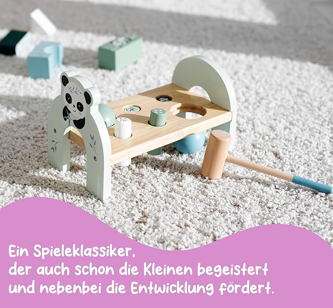 Eichhorn Wooden Hammering Bench - Colorful Motor Skills Toy for Toddlers with Hammer, Pegs and Balls, Promotes Coordination and Strength, Birch Wood, Age 1+