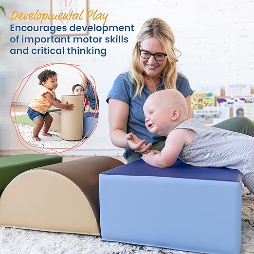 ECR4Kids SoftZone Climb and Crawl Active Playset, Building Blocks, Earthtone, 5-Piece