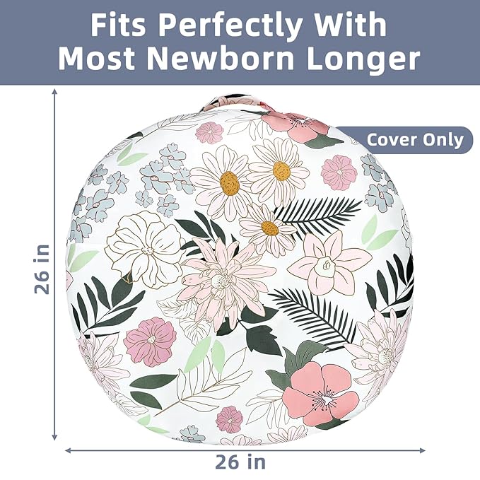 Baby Lounger Cover for Boys Girls, Newborn Lounger Pillow Cover for Infant Lounger Pillow, Ultra Soft Fitted 1 Pack Baby Lounger Slipcover, Daisy Floral (Cover Only)