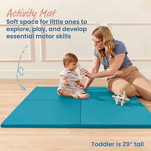 ECR4Kids SoftZone Play Patch Activity Mat Squares, Modular Playmat, Turquoise, 4-Pack