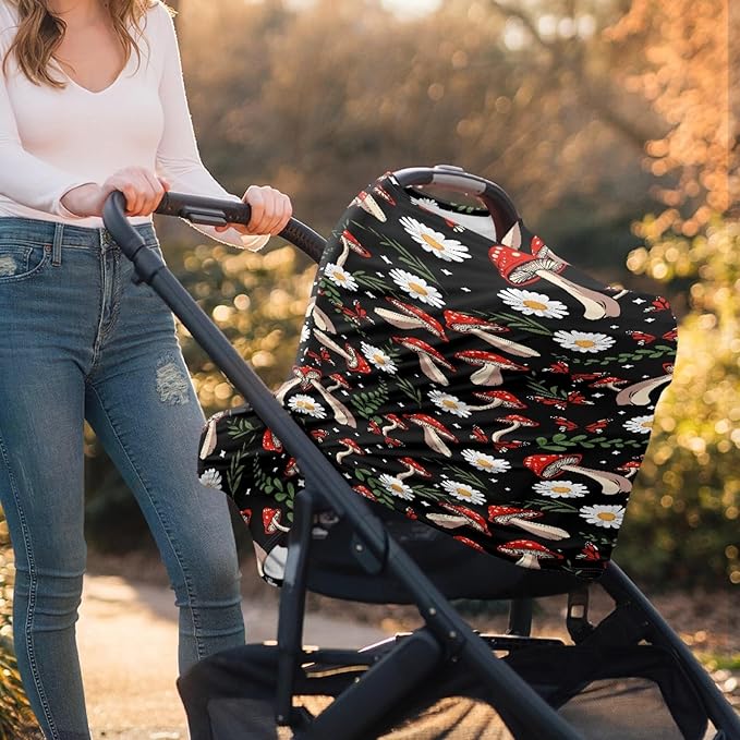 Tropical Mushroom Print Breathable Car Seat Canopies for Infant Girl Boys,Stylish Cozy Multi Nursing Cover Breastfeeding Cover Mom Scarf