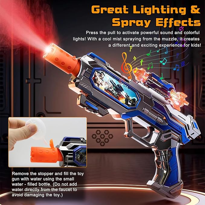 DaoDaoZhu Spray Light Up Toy Gun for Kids with Sound Effects & Rotating Slide Display, Toy Guns for Boys Toddlers 3 4 5 6 7 Year Old for Indoor & Outdoor Play, Gifts for Birthday Halloween Christmas