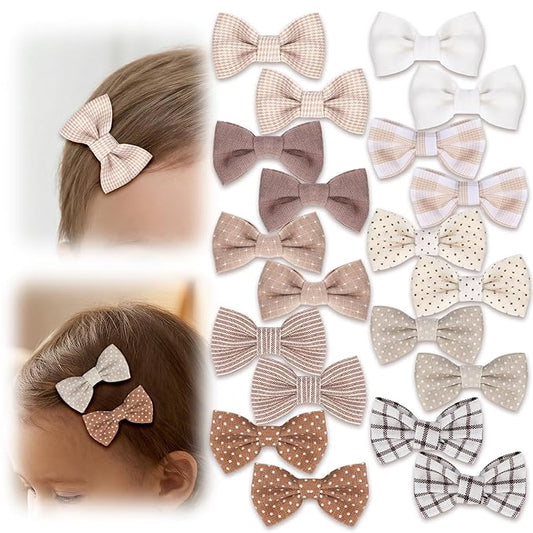 20 Pcs Baby Hair Clips Bows for Baby Girls Handmade Hair Accessories Fully Lined Clips Non Slip Barrettes for Fine Cute Tiny Bows Barrettes for Infants Toddlers, and Little Girls