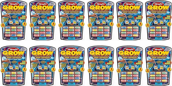 JA-RU Magic Grow Capsules for Kids - Water Growing Toys (12 Pack, 12 Capsules Each) Expanding Sea Creatures, Dinosaurs, Farm Animals Foam Bath Toys. Bulk Science Party Favors. 305-12s