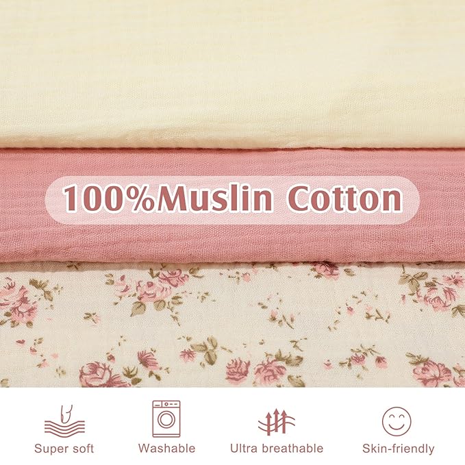 Newwiee Muslin Baby Lounger Cover 3 Pack Organic Cotton Removable Lounger Cover Soft and Breathable Nest Replacement Baby Slipcover for Newborn Infant Boys Girls(Pink, White, Beige,Floral)