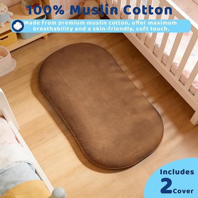 Baby Lounger, Newborn Lounger with Breathable & Soft Cover for Floor, Couch & Travel, 0-24 Months Newborn Babies Essentials Gifts. Brown (2 Cover Included)