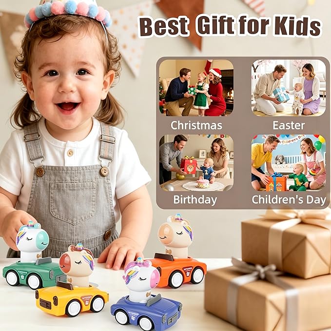 Press to Go Car Toys for Toddlers 1-3, Animal Baby Cars, Push Go Friction Inertia Car, Infant 6-9-12-18 Month, 1st Birthday Gift for 1-2 Year Old Boy Girl