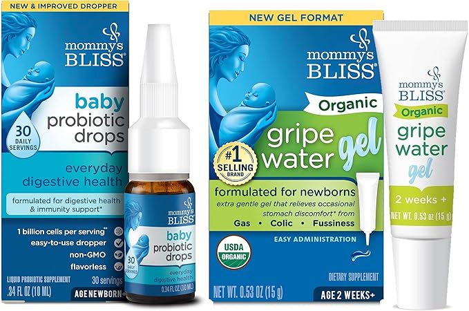 Mommy's Bliss Baby Probiotic Drops Everyday 30 Servings (Pack of 1), with Organic Gripe Water Original Gel 45 Servings (Pack of 1), Relieves Gas and Supports Digestive Health and Immunity