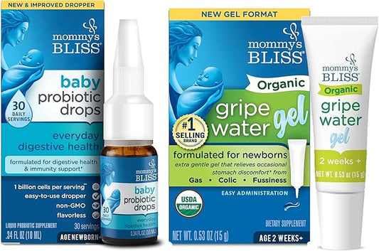 Mommy's Bliss Baby Probiotic Drops Everyday 30 Servings (Pack of 1), with Organic Gripe Water Original Gel 45 Servings (Pack of 1), Relieves Gas and Supports Digestive Health and Immunity